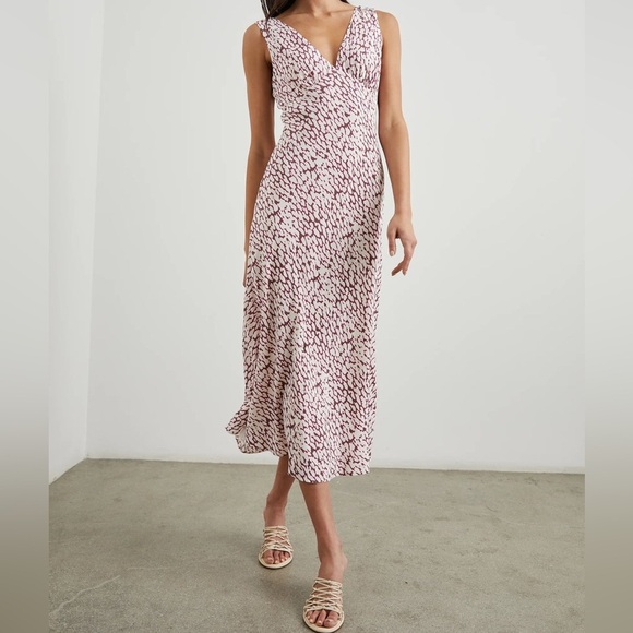 Rails Audrina Dress Midi Pink Static Leopard Pull On V-neck Size Large - Picture 1 of 11